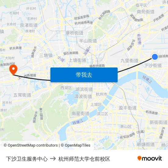 下沙卫生服务中心 to 杭州师范大学仓前校区 map