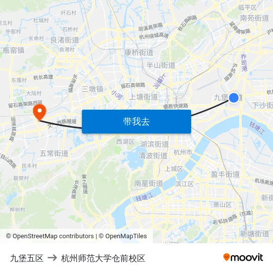 九堡五区 to 杭州师范大学仓前校区 map