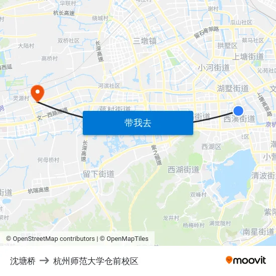 沈塘桥 to 杭州师范大学仓前校区 map