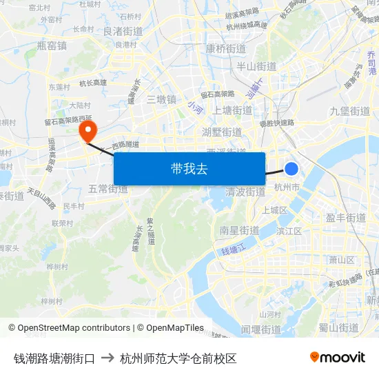 钱潮路塘潮街口 to 杭州师范大学仓前校区 map