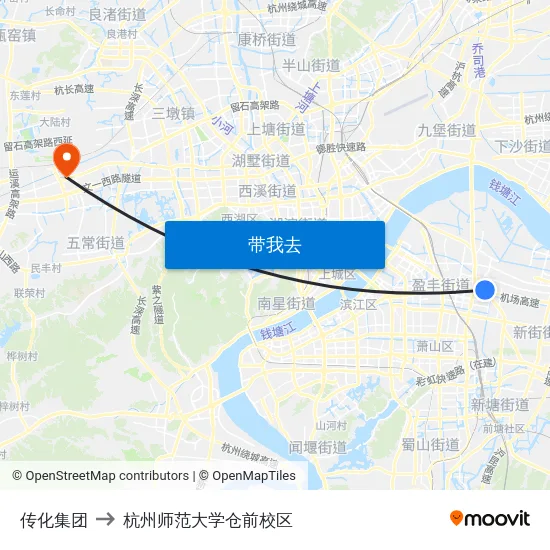 传化集团 to 杭州师范大学仓前校区 map