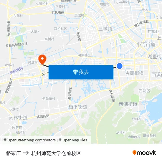 骆家庄 to 杭州师范大学仓前校区 map