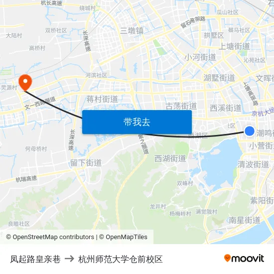 凤起路皇亲巷 to 杭州师范大学仓前校区 map