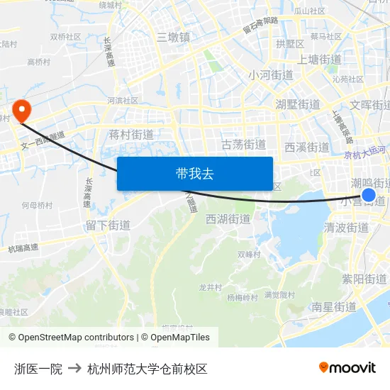 浙医一院 to 杭州师范大学仓前校区 map