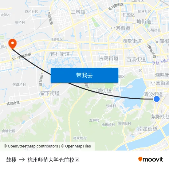 鼓楼 to 杭州师范大学仓前校区 map