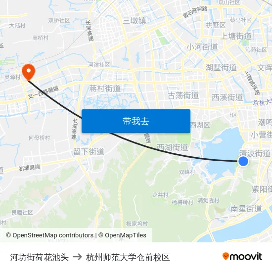 河坊街荷花池头 to 杭州师范大学仓前校区 map