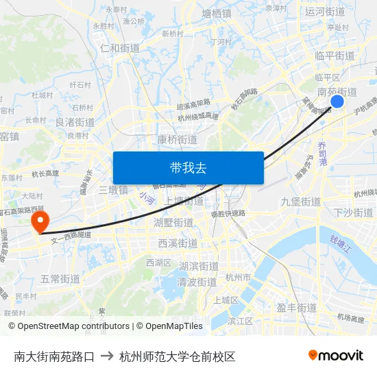 南大街南苑路口 to 杭州师范大学仓前校区 map