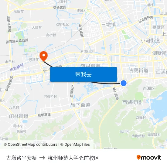 古墩路平安桥 to 杭州师范大学仓前校区 map