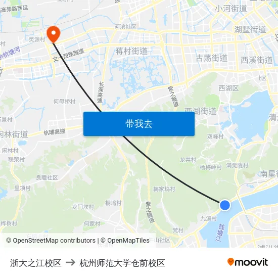 浙大之江校区 to 杭州师范大学仓前校区 map