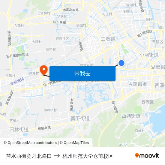 萍水西街竞舟北路口 to 杭州师范大学仓前校区 map