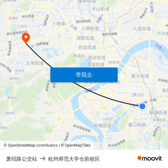 萧绍路公交站 to 杭州师范大学仓前校区 map