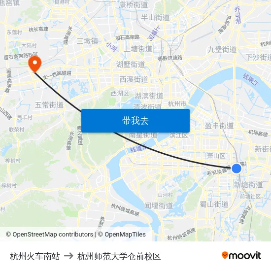 杭州火车南站 to 杭州师范大学仓前校区 map