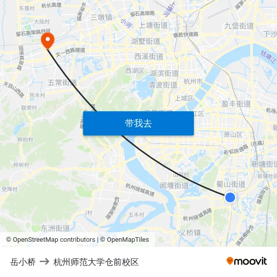 岳小桥 to 杭州师范大学仓前校区 map
