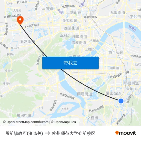 所前镇政府(渔临关) to 杭州师范大学仓前校区 map