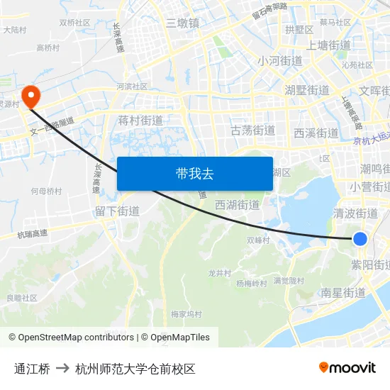 通江桥 to 杭州师范大学仓前校区 map