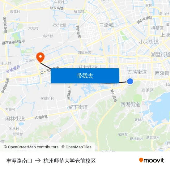 丰潭路南口 to 杭州师范大学仓前校区 map