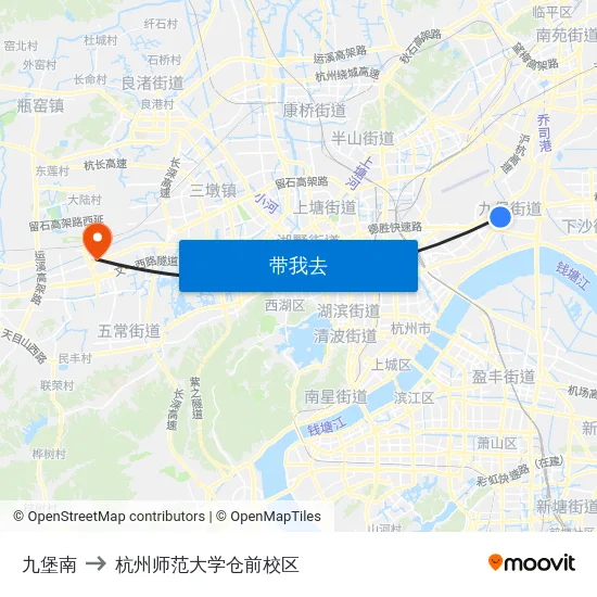 九堡南 to 杭州师范大学仓前校区 map