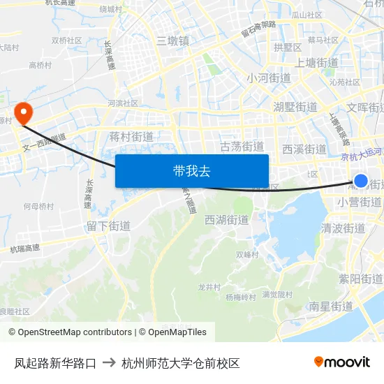 凤起路新华路口 to 杭州师范大学仓前校区 map