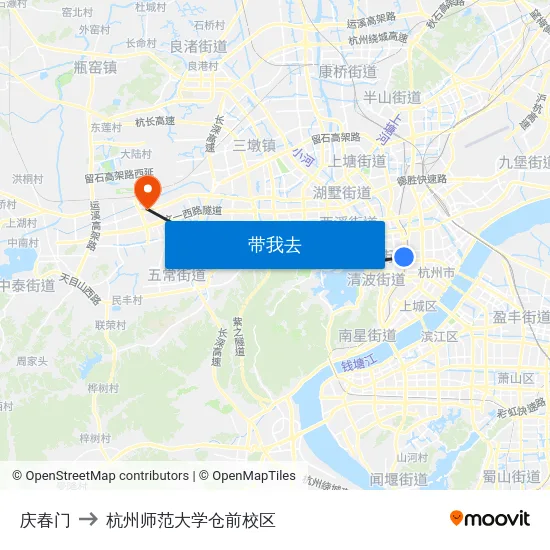 庆春门 to 杭州师范大学仓前校区 map