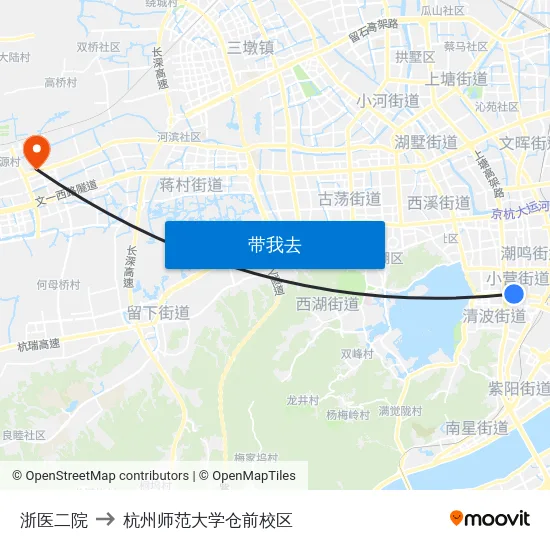 浙医二院 to 杭州师范大学仓前校区 map