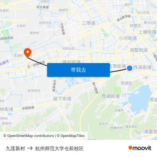 九莲新村 to 杭州师范大学仓前校区 map