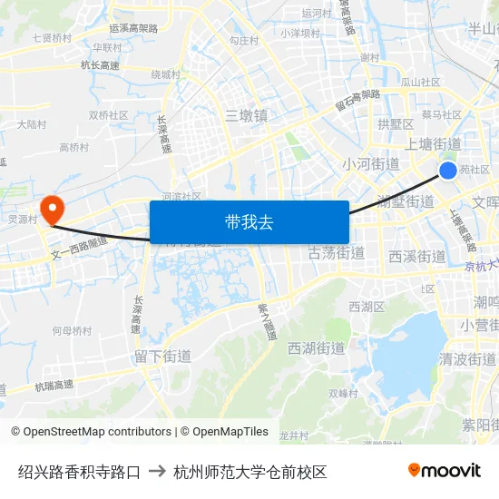 绍兴路香积寺路口 to 杭州师范大学仓前校区 map