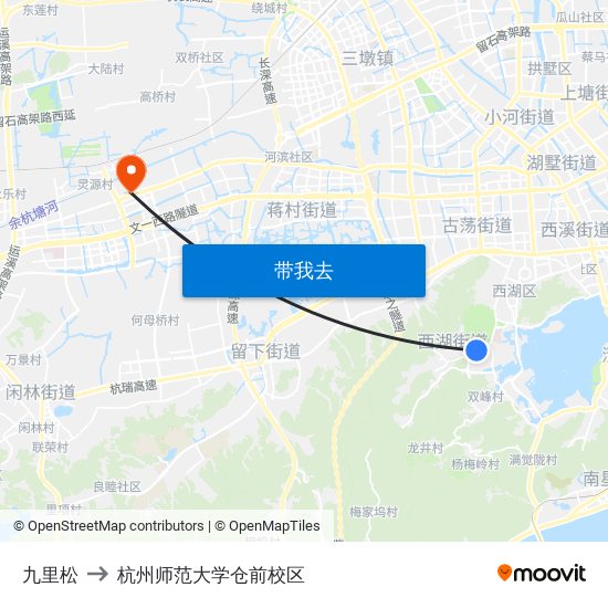 九里松 to 杭州师范大学仓前校区 map