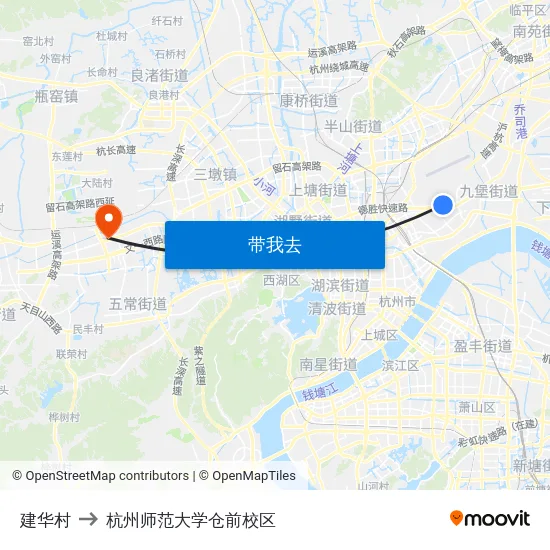 建华村 to 杭州师范大学仓前校区 map