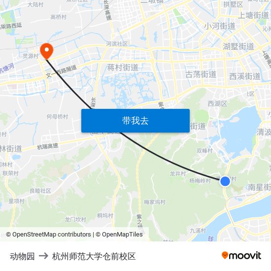 动物园 to 杭州师范大学仓前校区 map