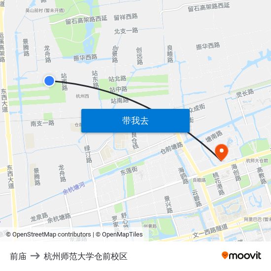 前庙 to 杭州师范大学仓前校区 map