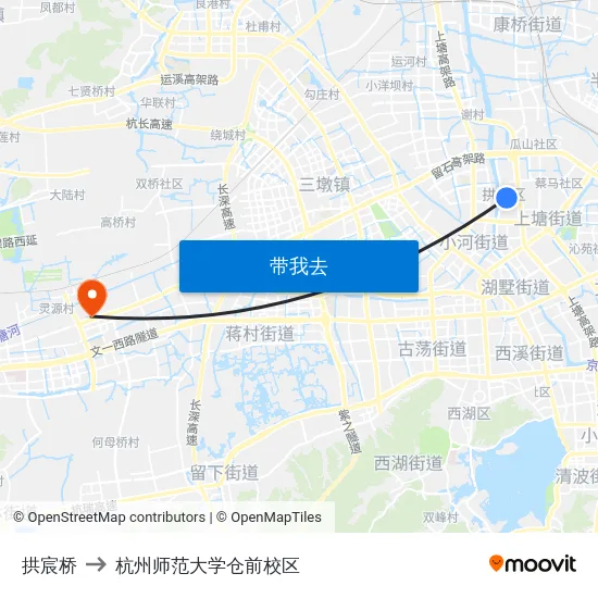 拱宸桥 to 杭州师范大学仓前校区 map
