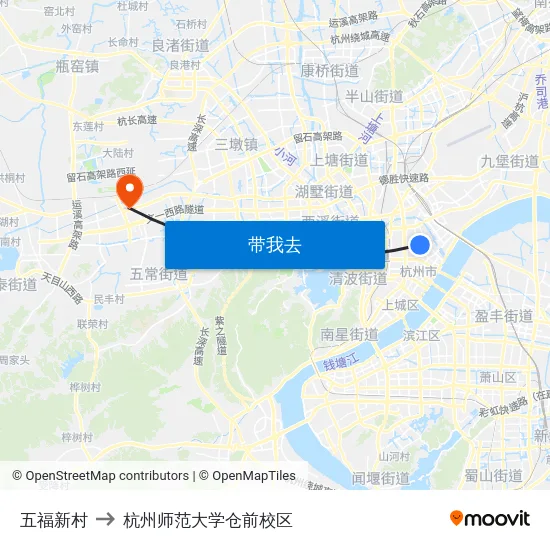 五福新村 to 杭州师范大学仓前校区 map