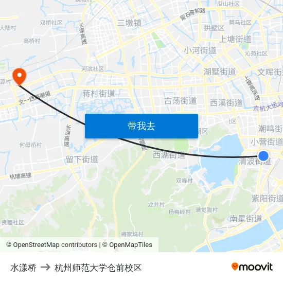 水漾桥 to 杭州师范大学仓前校区 map