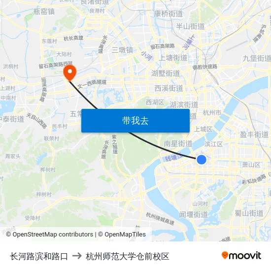 长河路滨和路口 to 杭州师范大学仓前校区 map