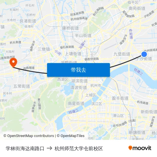 学林街海达南路口 to 杭州师范大学仓前校区 map