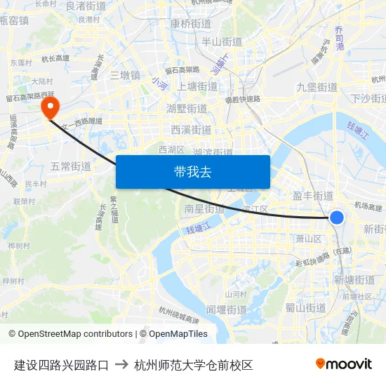 建设四路兴园路口 to 杭州师范大学仓前校区 map