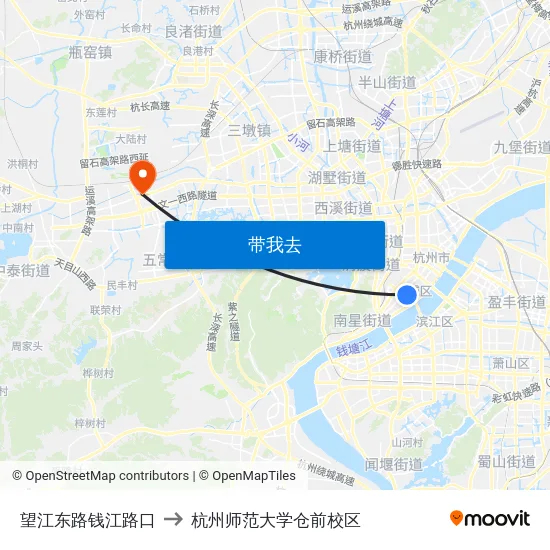 望江东路钱江路口 to 杭州师范大学仓前校区 map
