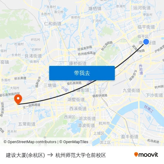 建设大厦(余杭区) to 杭州师范大学仓前校区 map