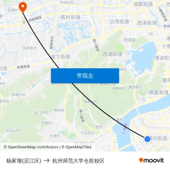 杨家墩(滨江区) to 杭州师范大学仓前校区 map