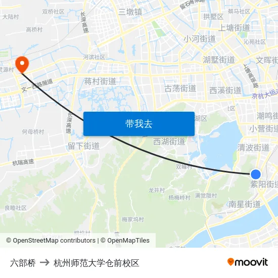 六部桥 to 杭州师范大学仓前校区 map