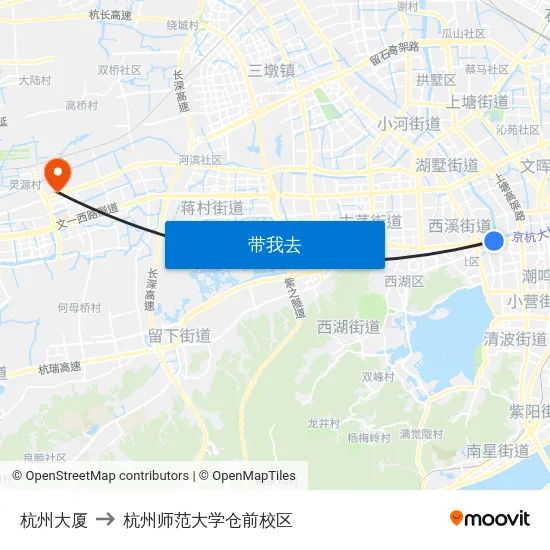 杭州大厦 to 杭州师范大学仓前校区 map