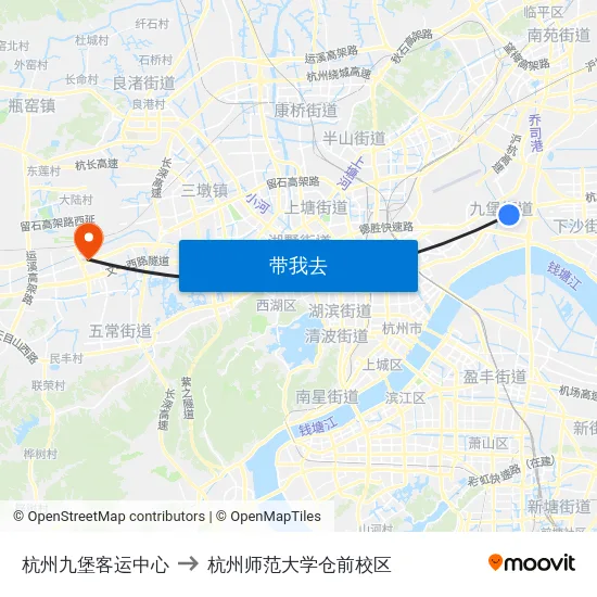 杭州九堡客运中心 to 杭州师范大学仓前校区 map