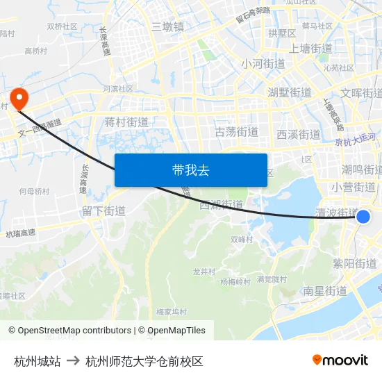 杭州城站 to 杭州师范大学仓前校区 map