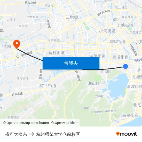 省府大楼东 to 杭州师范大学仓前校区 map