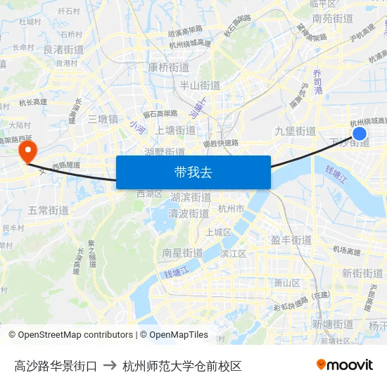 高沙路华景街口 to 杭州师范大学仓前校区 map