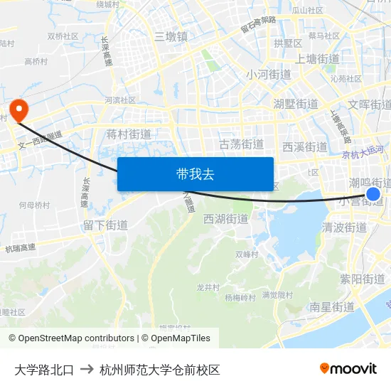 大学路北口 to 杭州师范大学仓前校区 map