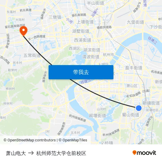 萧山电大 to 杭州师范大学仓前校区 map