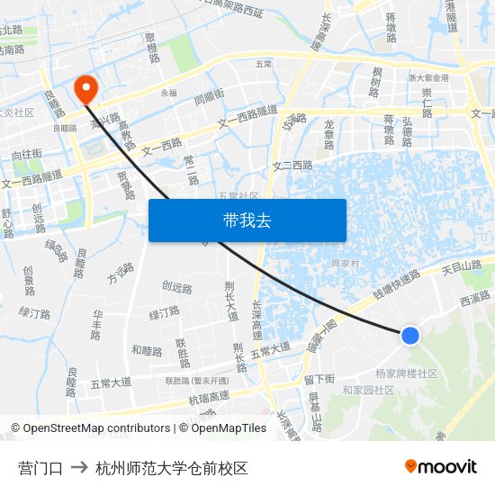 营门口 to 杭州师范大学仓前校区 map