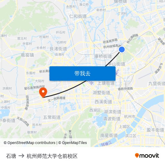石塘 to 杭州师范大学仓前校区 map