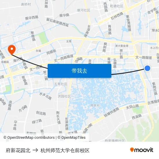 府新花园北 to 杭州师范大学仓前校区 map